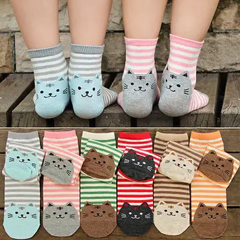 

Cute Cat Socks Women Big Girls Kids Cartoon Funny Cat Print Cotton Warm Short Ankle Socks