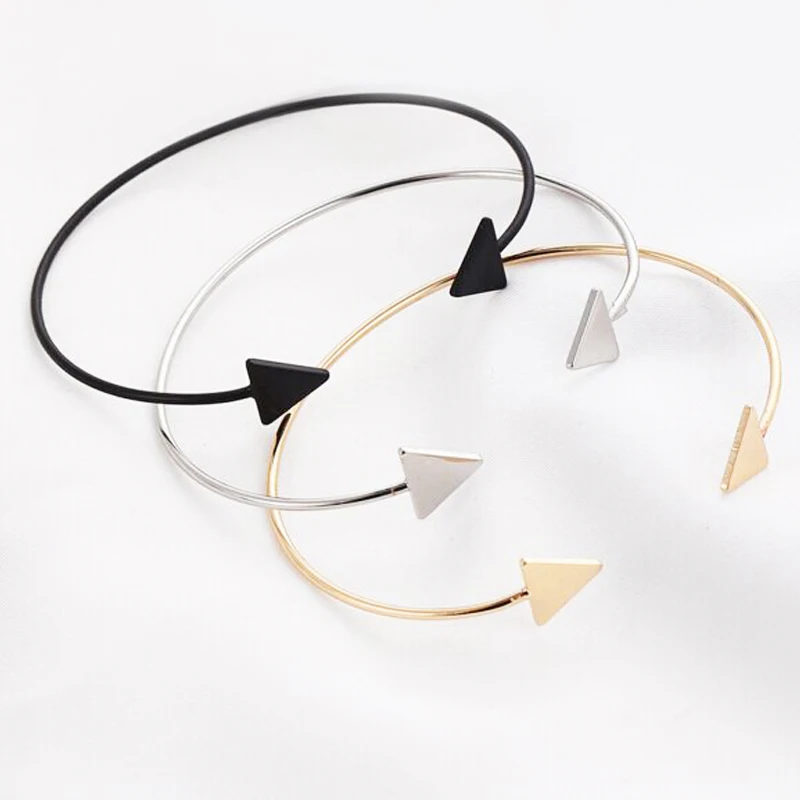 Модные браслеты со стрелками в стиле панк, геометрический треугольник, Открытый браслет панка, золото, серебро, открытые женские аксессуары для браслетов в стиле бохо