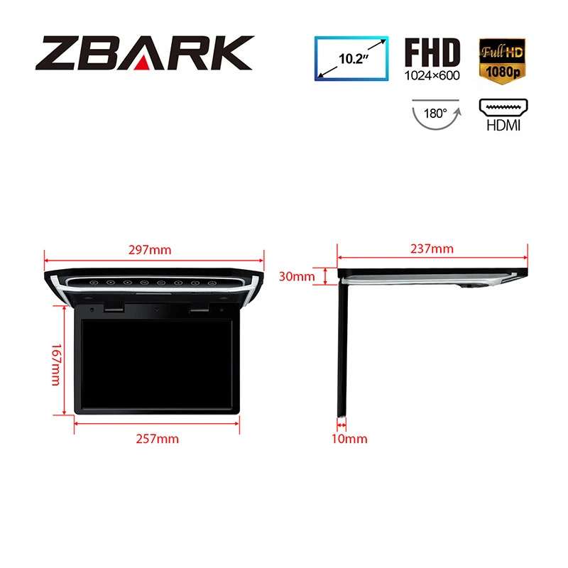 10," монитор 1080P видео HD Разрешение цифровой TFT экран широкий экран ультра-тонкий Автомобиль на крыше установлен HDMI