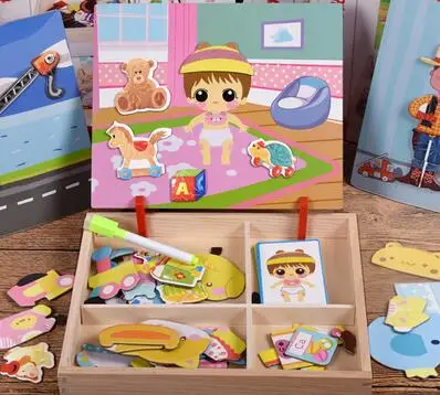 MamimamiHome/Детская деревянная игрушка, объемная магнитная головоломка, деревянная доска для раннего обучения рисованию, развивающие игрушки Монтессори, головоломка - Цвет: baby