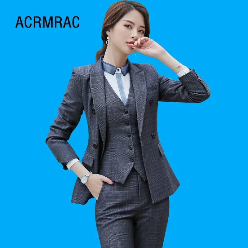 

Women suits Slim Long sleeve Plaid jacket pants 2-piece set OL Formal Women pants suits Woman set suits 866