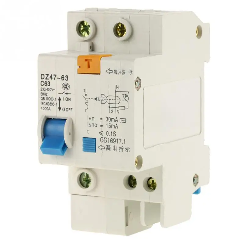 Токовый выключатель DZ47LE токовый 1P + N 230 V 400 50HZ 60A 4KA C тип остаточного
