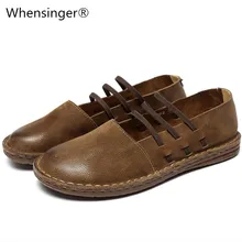 Whensinger/ г. новая весенняя женская обувь из натуральной кожи, без шнуровки, на плоской подошве, с круглым носком, дизайн 8562 г. Повседневные кроссовки, женская обувь на плоской подошве