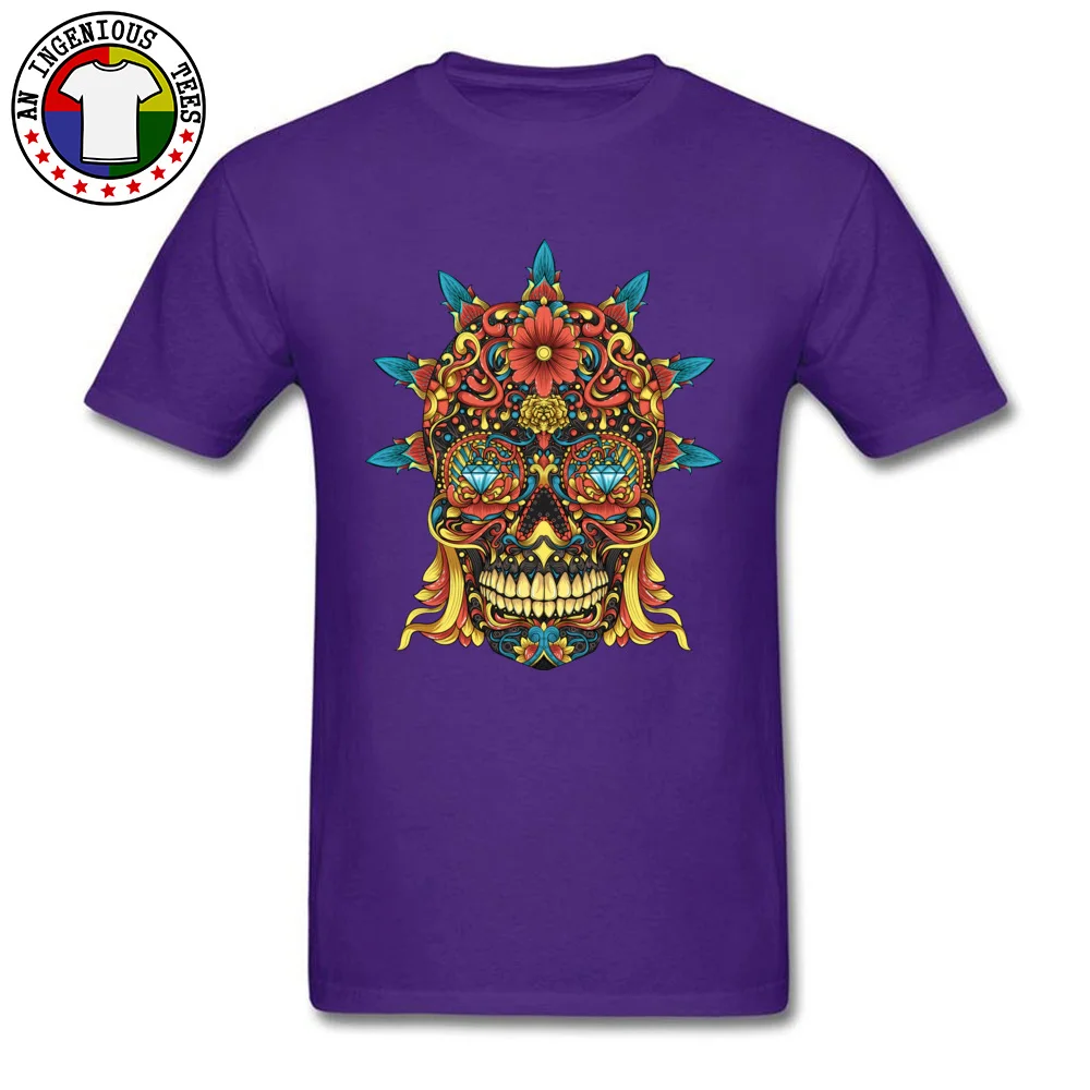 Crew Neck Sugar skull 100% Cotton Mens T-shirts Print Short Sleeve Tops T Shirt Fashion Design T Shirts Wholesale Sugar skull purple