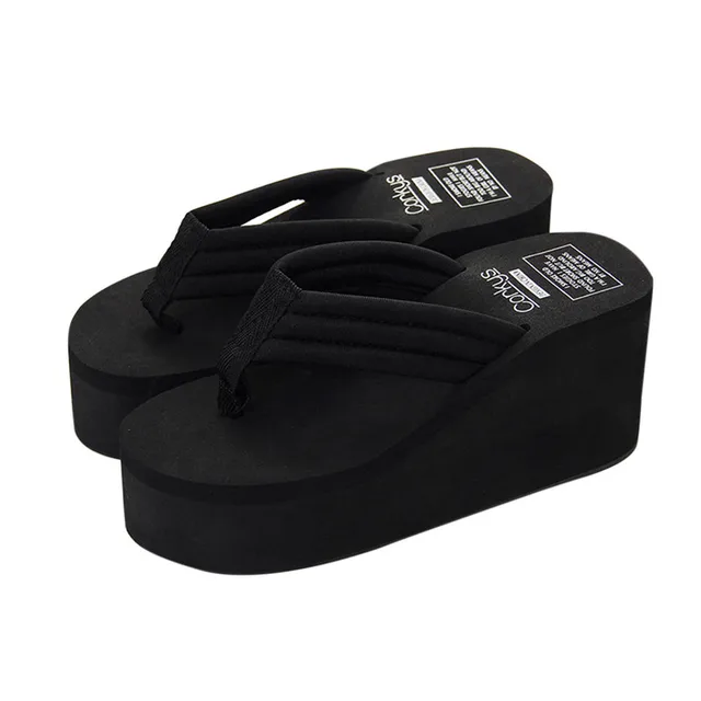 New 1Pair Comfortable Summer Soft Women Wedge Sandals Solid Color Mid Heels Platform Slippers Ladies Thick High Heels Flip Flops