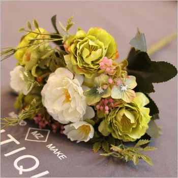 

10 head peony flower bouquet of plastic silk flowers home kitchen table wedding decoration flower vase