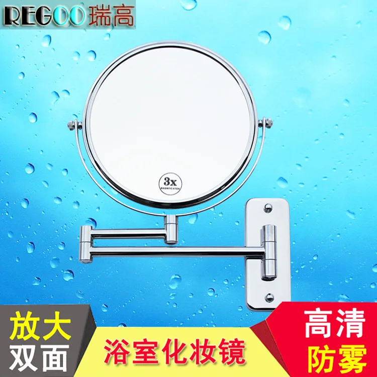 

8 inch metal wall mirrors Dual Arm Extend Double sided hanging Makeup mirror 3X amplification Save space square base bath mirror