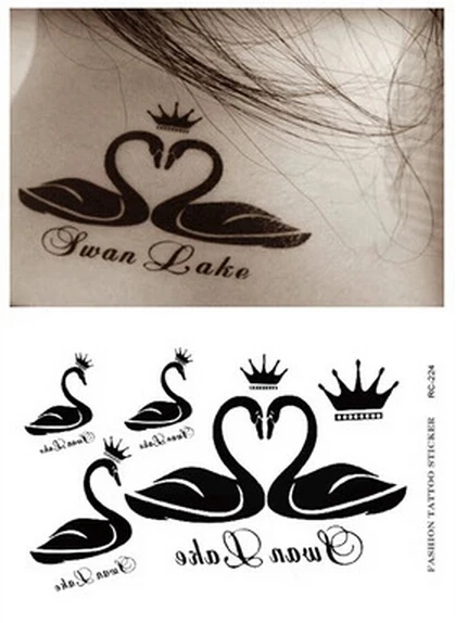 jetable faux tatouage étanche autocollants swan couronne lettre