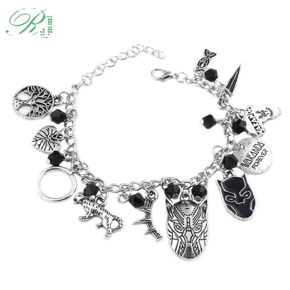 

RJ Black Panther Bracelets High Quality New Movie Avengers Superman Flash Lady Girls Crystal Bangles Fashion Men Jewelry Gift