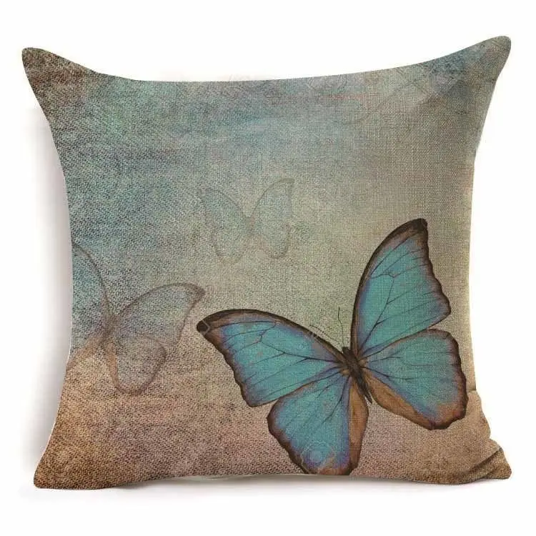 1Pcs 43*43cm Colorful Butterfly Floral Pattern Cotton Linen Throw Pillow Cushion Cover Car Home Sofa Decorative Pillowcase 40234 - Цвет: K