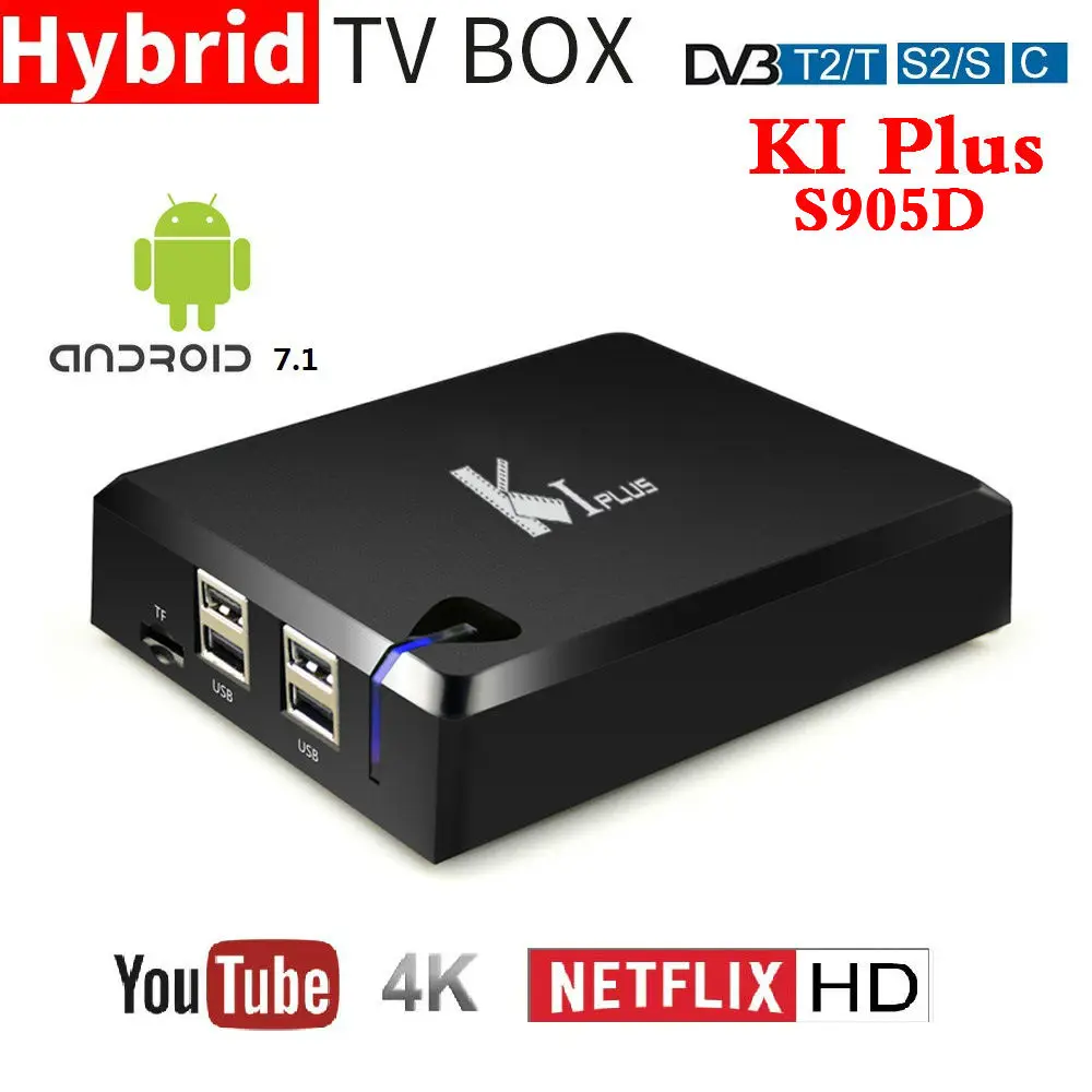 

2019 New K1 PLUS DVB-T2 DVB-S2 DVB-C Android 7.1 TV BOX 4 in 1 Combo Amlogic S905D Quad Core KI PLUS Smart Set top Box 4K 1080P