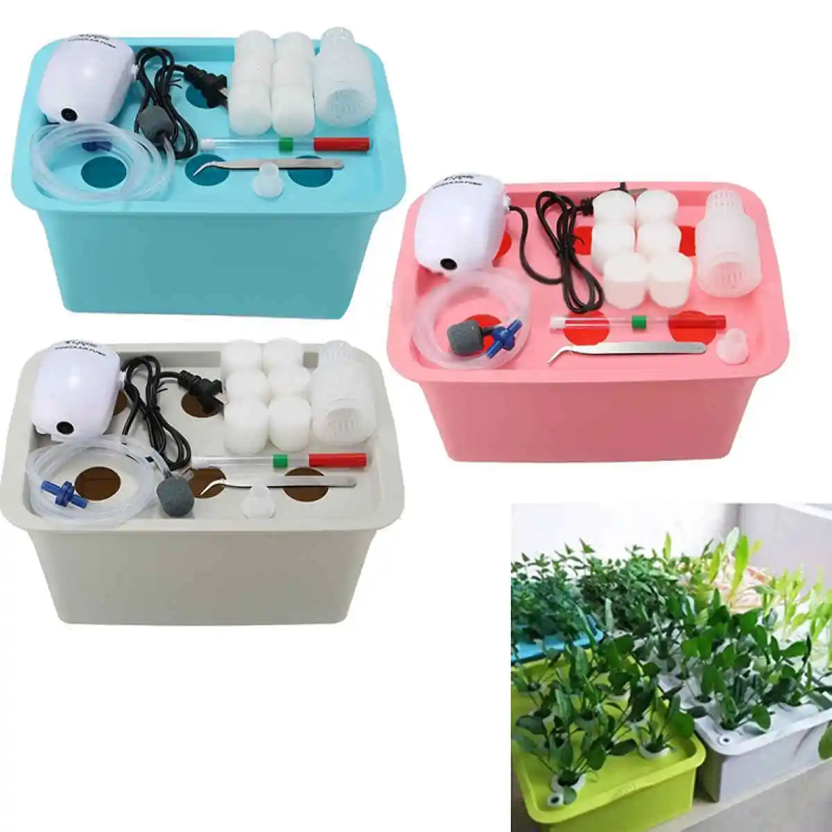 Mayitr Hydroponic System Kit 6 Holes Nursery Pot Kits Bubble Indoor Garden Cabinet Box Soiless Cultivation Plant Grow Boxes