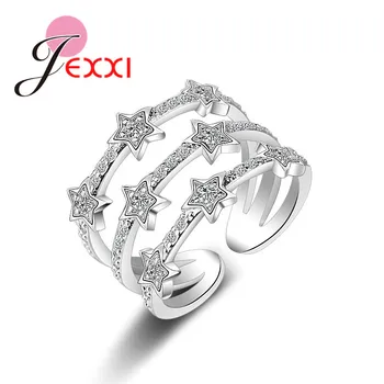 

Real 925 Sterling Silver Rings Romantic Multilayers Twinkling CZ Crystal Zircon Stone Stars Jewelry for Women Nice Gift