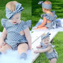 Newborn Baby Girls Infant Clothes Polka Dot Jumpsuit Sunsuit Set
