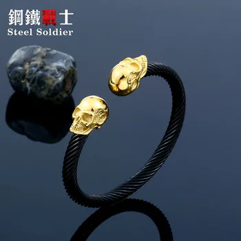 

steel soldier punk rock skull bangle stainless steel bracelet men charm wrap hand hip hop jewelry new arrival 2018