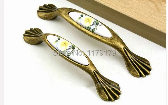 

96mm Antique brass ceramic furniture handle bronze drawer cabinet dresser cupboard handle knob Rustico pasorale porcelain pulls