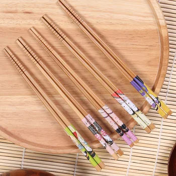 

5 Pairs Handmade Tableware Chopsticks Tool Pack Gift Japanese Chopsticks Natural Sticks Style Bamboo Set for Kitchen Home Hotel