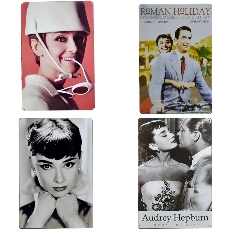 

30X20cm Retro Metal Movie Celebrity Tin Signs Plates For Bar Pub Cafe Cinema Audrey Hepburn Wall Decor Music Retro Plaques H1
