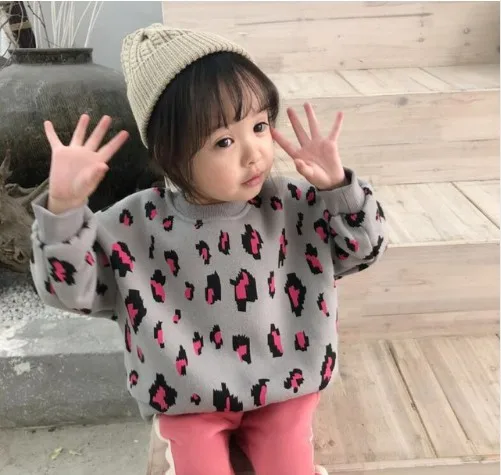 

Autumn Winter girls fashion leopard print fleece sweatshirts baby cotton casual warm Fleeces kids all-match hoody toddlers