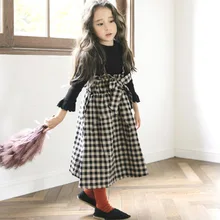 Девушка ремень Платье осень платье на петельках платье из хлопка для детей Детское платье в клетку с бантом без рукавов не содержат рубашка,#3286