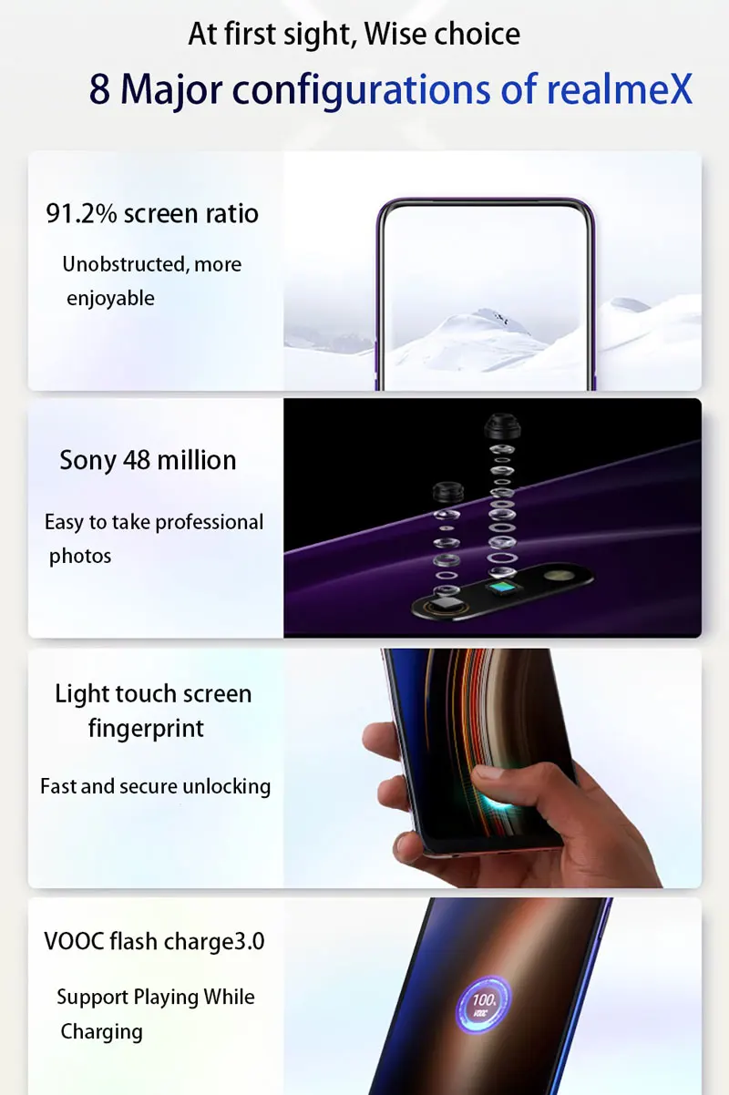 Newmodel Oppo Realme X 4G LTE Sim Free Phone Snapdragon 710 Android 9.0 6.53" 2340X1080 8GB RAM 256GB ROM 48.0MP Fingerprint