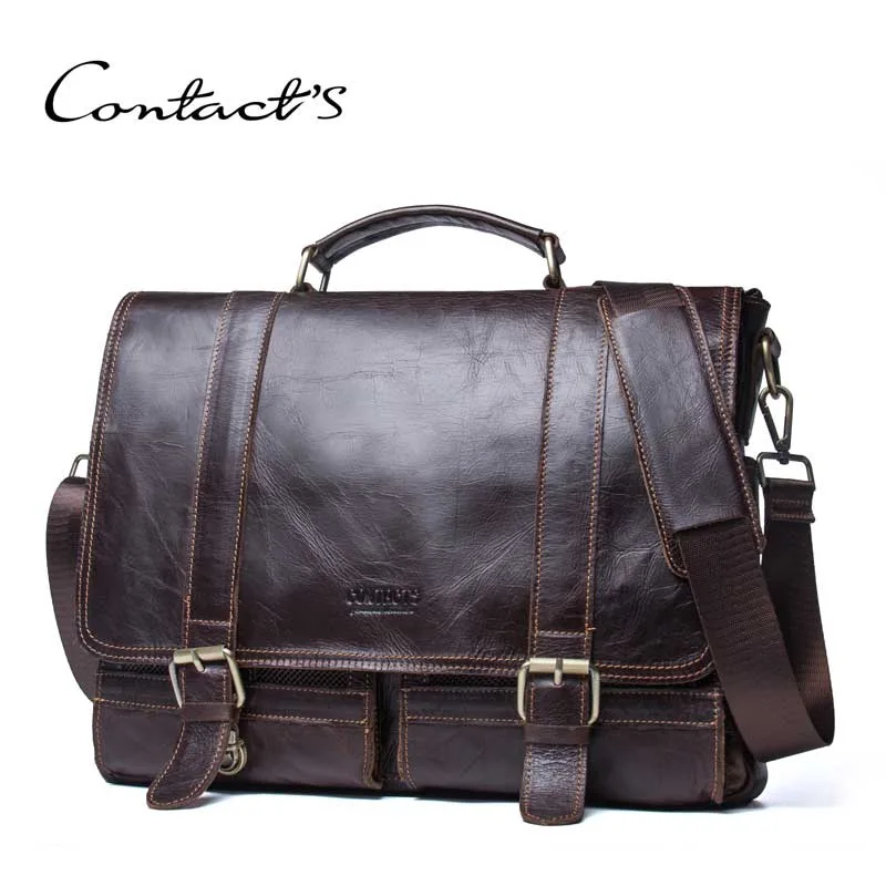 

CONTACT'S casual men's messenger bags genuine leather shoulder bags for man luxury brand male crossbody bag fashion for ipad