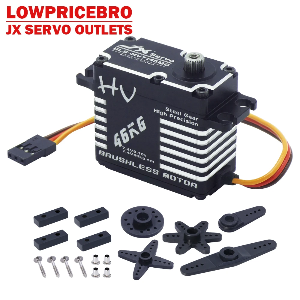 JX BLS-HV7146MG 46KG Full CNC Aluminium Digital Brushless Standard Waterproof Servo for 50cc to 100cc Airplane