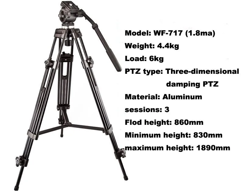 DHL gopro Weifeng WF717 1,8 m Высота/Профессиональный WF-717 видео штатив+ жидкая головная Сковорода комплект 189 см 8 кг для DV DSLR Cam PK056