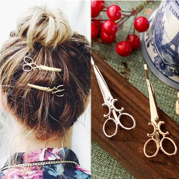 

1pcs 2018 new fashion jewelry retro scissors hair clip small scissors word clip headwear wholesale