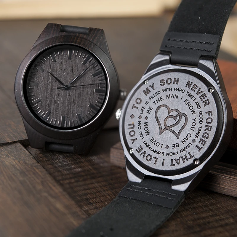 Engraved Wood Watches for Men Christmas Present for Son Personalized Family Anniversary Gift