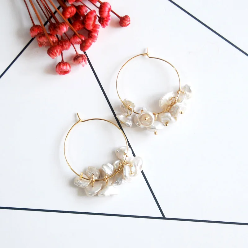 

gold fashion jewelry 2018 natural pearl hoop earrings handmade designer for women gift elegant romantic