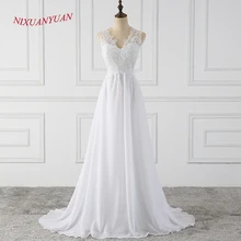 NIXUANYUAN,, простое, с длинным шлейфом, на молнии, с аппликацией, ТРАПЕЦИЕВИДНОЕ пляжное свадебное платье, белое, свадебное платье из шифона