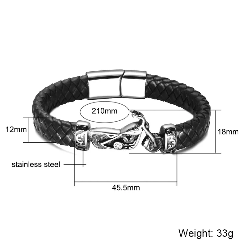 US7 из натуральной кожи рок Motorcycl Нержавеющая сталь браслет Винтаж Плетеный Кожаный Байкер Браслеты браслеты для Для мужчин ювелирные изделия