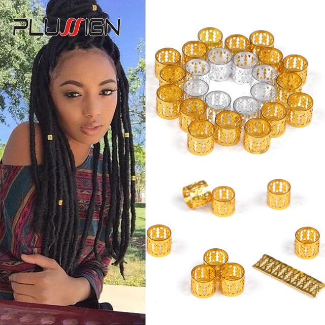 50Pcs Golden Hair Beads For Braids Adjustable Hair Extensions Micro Rings  Hair Bead Cuff Clips Dreadlock Beads For Sale