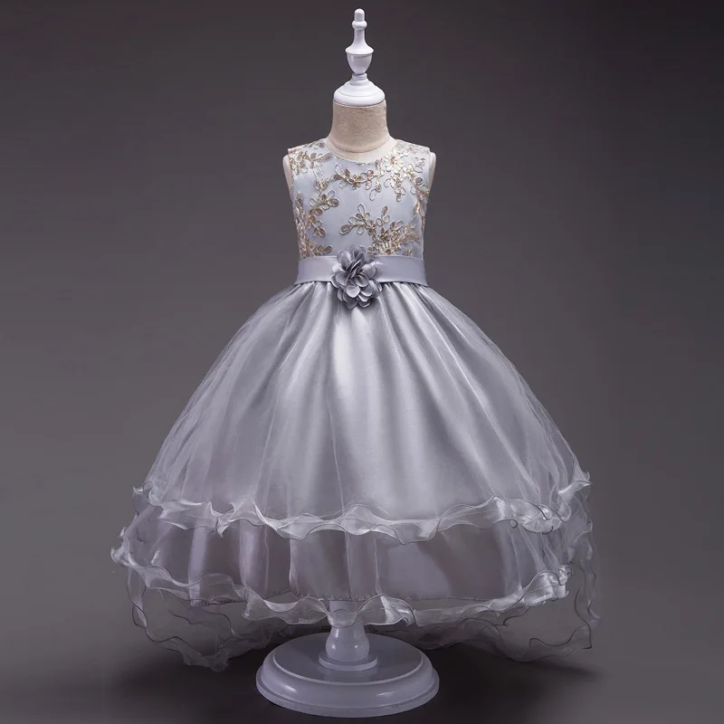 Свадебные платья с шлейфом для девочек, Нарядное вечернее платье принцессы платье с цветочным рисунком для девочек, одежда для детей от 3 до 13 лет - Цвет: As photo
