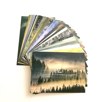 

30Pcs/set Foggy Forest with Classic English Phrase Selection Gift Cards Landscape of Forest Photography Postcards