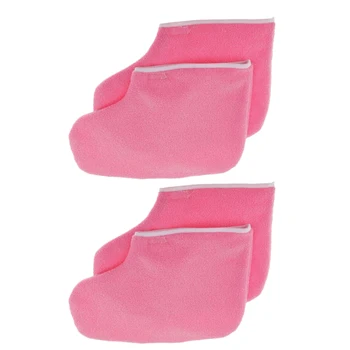

2 Pairs Pink Cloth Insulated Booties Foot Protection Gloves for Paraffin Wax Heat Therapy Treatments