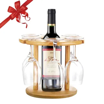 

Wine Glass Holder, Bamboo Wine Bottle Glass Holder Hanging Upside Down Cup Goblets Display Rack for 6pcs Stemware Glasses and 1