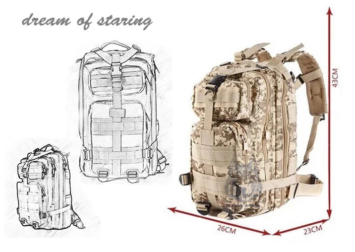 Дорожный набор Molle Одноцветный нейлоновый унисекс уличный Военный Тактический 3P