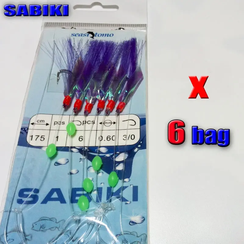6 bags 2017new Рыбалка sabiki морской рыбьей кожи приманки установок рыболовные приманки 6 шт./пакет sabiki, подобрать нужный вам цвет - Цвет: 6 bags