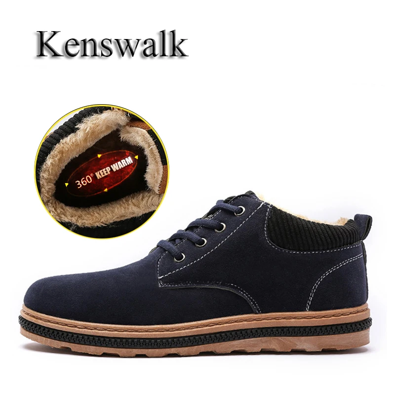 

Kenswalk Fur Winter Boots Men Leather Winter Snow Boots Men Plus Size Casual Sneakers For Ankle Boots Male Plush Warm Shoes