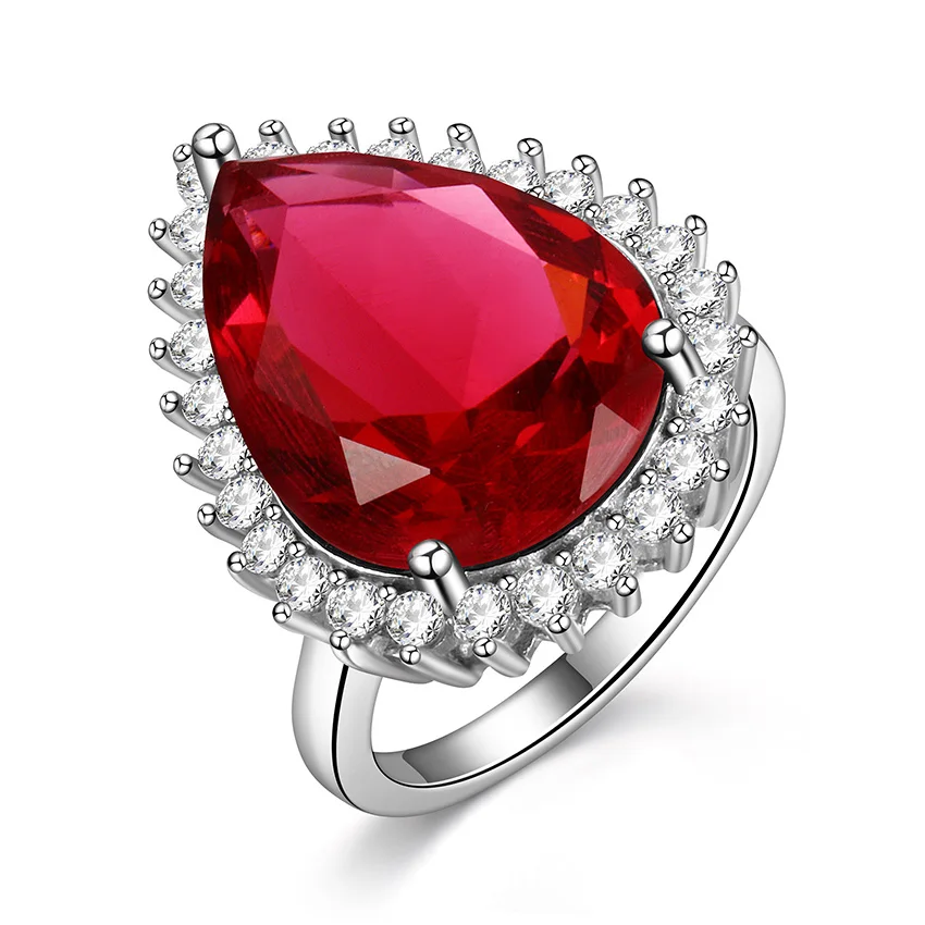 Shineland обручальное кольцо с камнем в виде капель красного, зеленого, черного цвета, кубический цирконий, 925 пробы, серебряные кольца для женщин, лучшие подарки