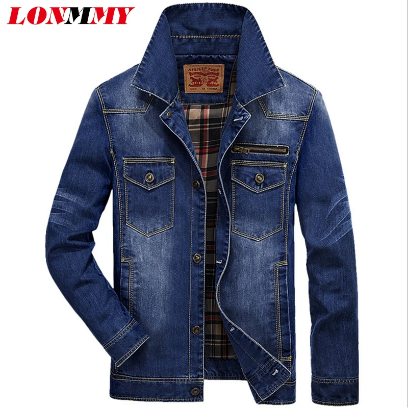 LONMMY M 3XL Denim jacket men Cotton Military style jeans