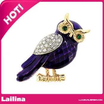 

Enamel Purple Owl Crystal Pin Brooch