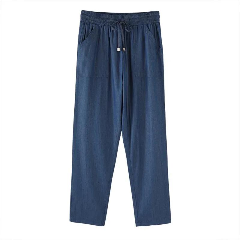 2022 Women Summer Spring Ankle-Length Pants Pencil Vintage Drawstring Pocket Female Jeans - | Женская одежда