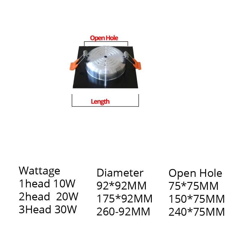 Кухонный Светильник для ванной комнаты 1 2 3 светодиодный квадратный светильник Точечный светодиодный потолочный светильник с регулируемой яркостью 10 Вт 20 Вт 30 Вт встраиваемый водонепроницаемый светильник