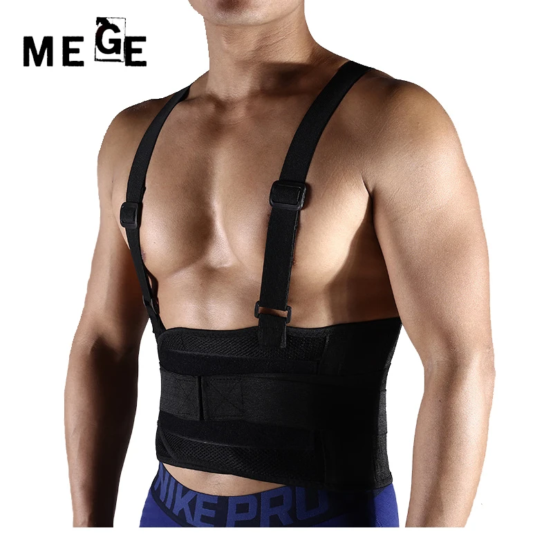 

MEGE Brand Weightlifting Adjustable Back Belt Men Waist Support Fitness Lumbar fishing Movement Sports Safety Shoulder Straps
