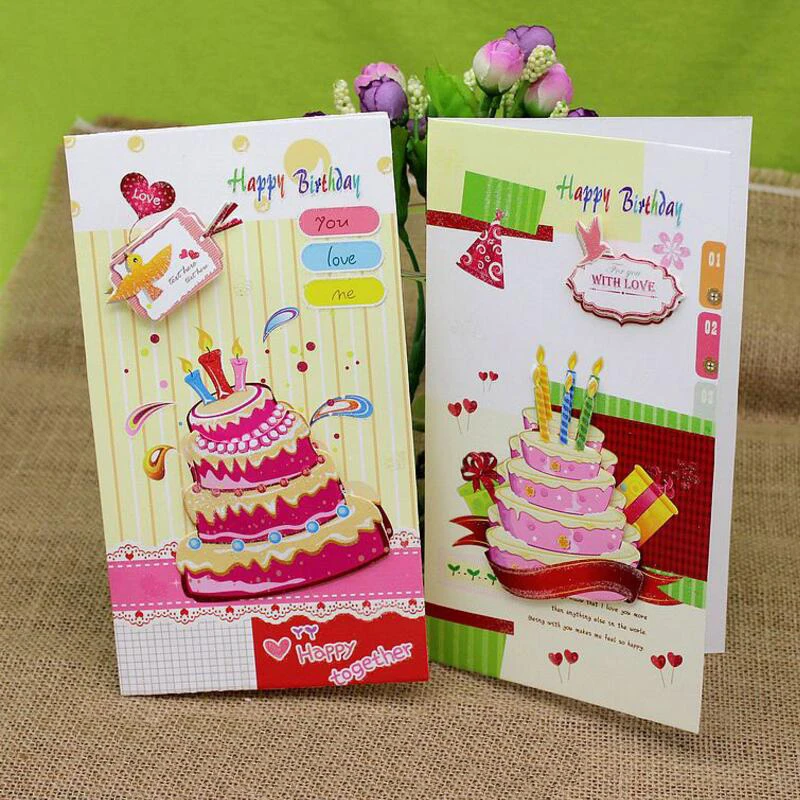 

8pcs/set Cute Birthday Cake Flowers Postcard Birthday Party Greeting Cards Gift Creative Paper Card with Envelope
