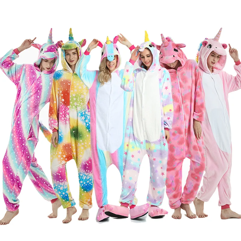 2019 Зима животных пижамы шитая Пижама единорог пижамы набор комбинезонов Кигуруми для женщин мужчин унисекс для взрослых фланелевая Ночная