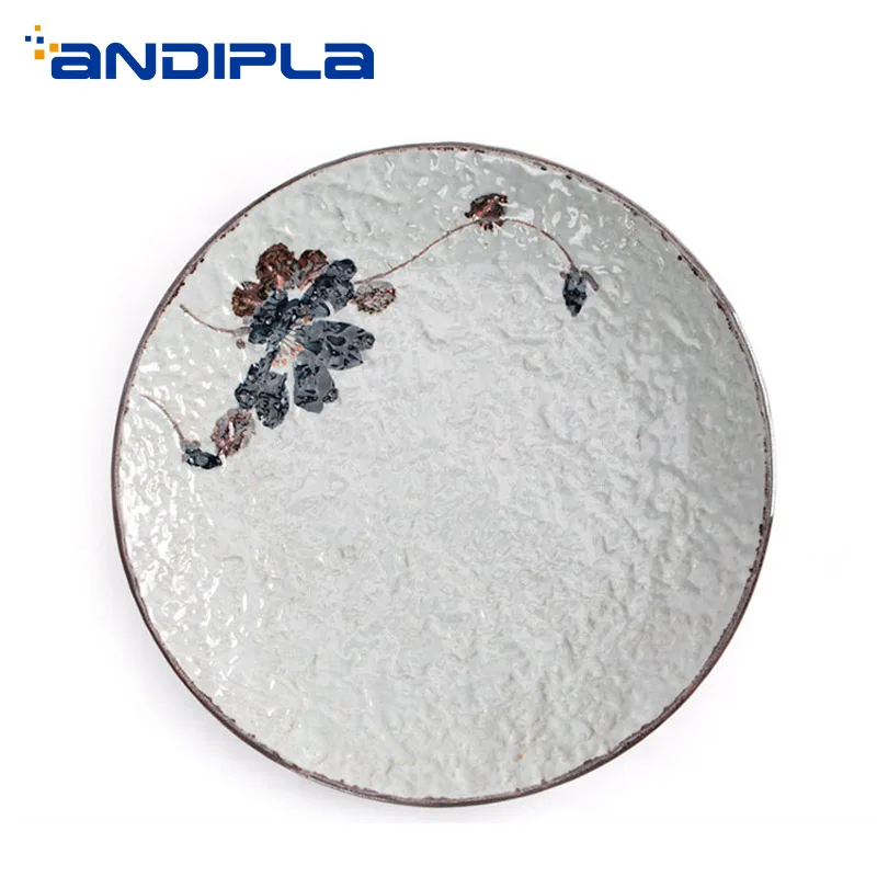 

Japanese Style Ceramic Plate Hand Painted Floral Pattern Spaghetti Omelette Plate Dish Home Vintage Tableware Cake Round Saucer